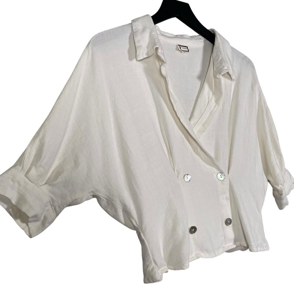 Mo:vint Ivory Linen Cotton Double Breasted Top S/M - Picture 3 of 10